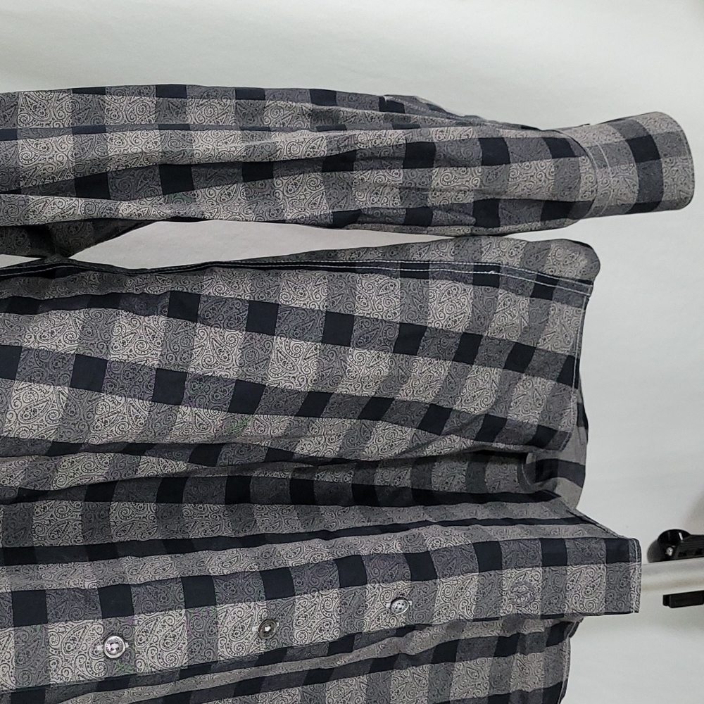 Bugatchi Black And Gray Checkered Button Up Long … - image 3